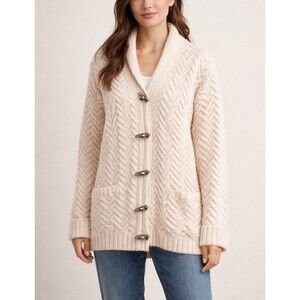 Lauren Ralph Lauren Hand Knit Worsted Wool Cardigan Sweater Toggle Womens Medium